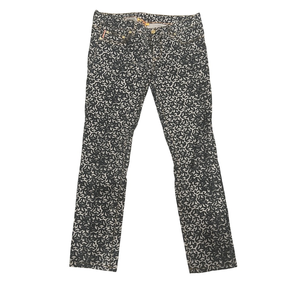 Tory Burch Jeans Womens Sz 28 Geometric Print Straight Leg Black Gray Designer
